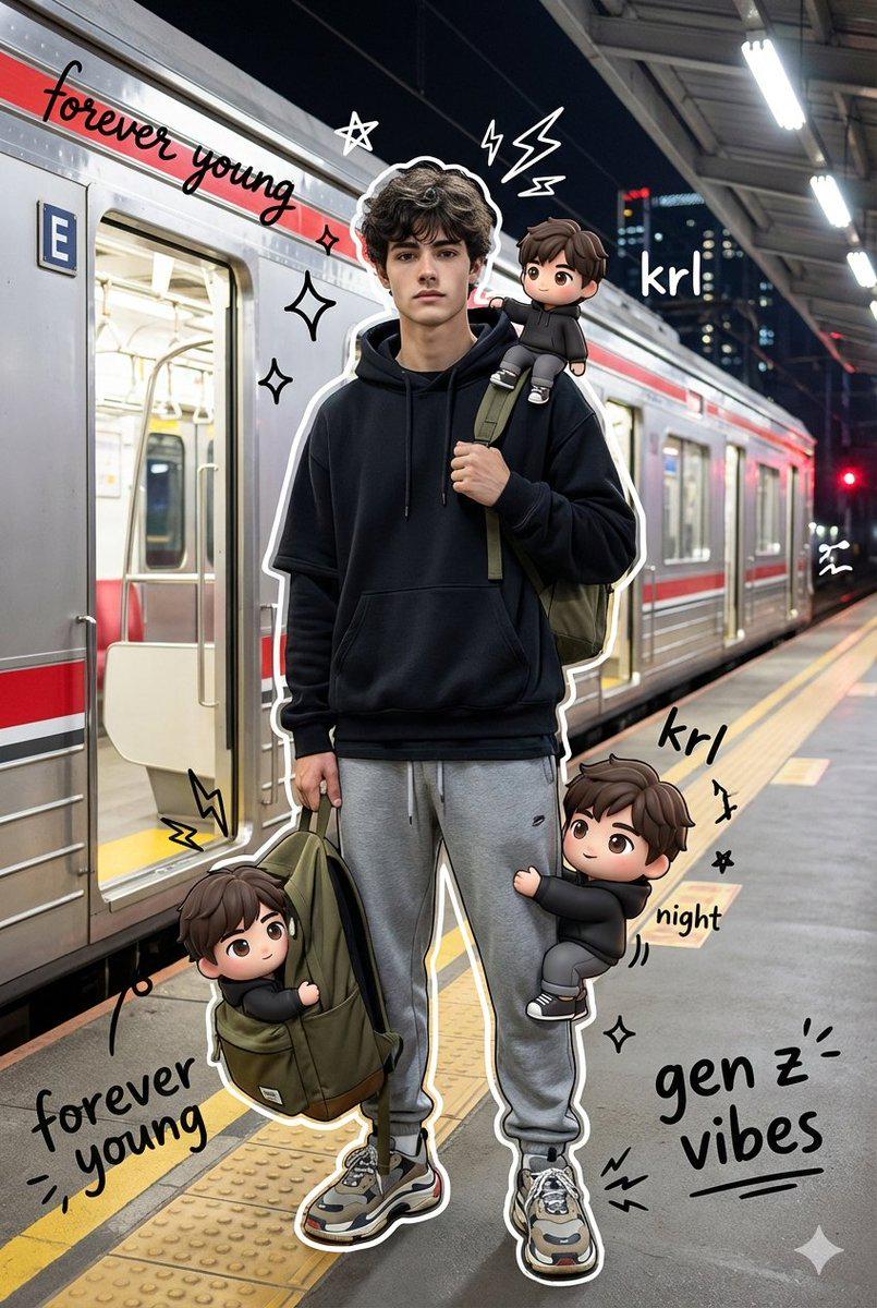 夜晚站台潮男混合媒介肖像