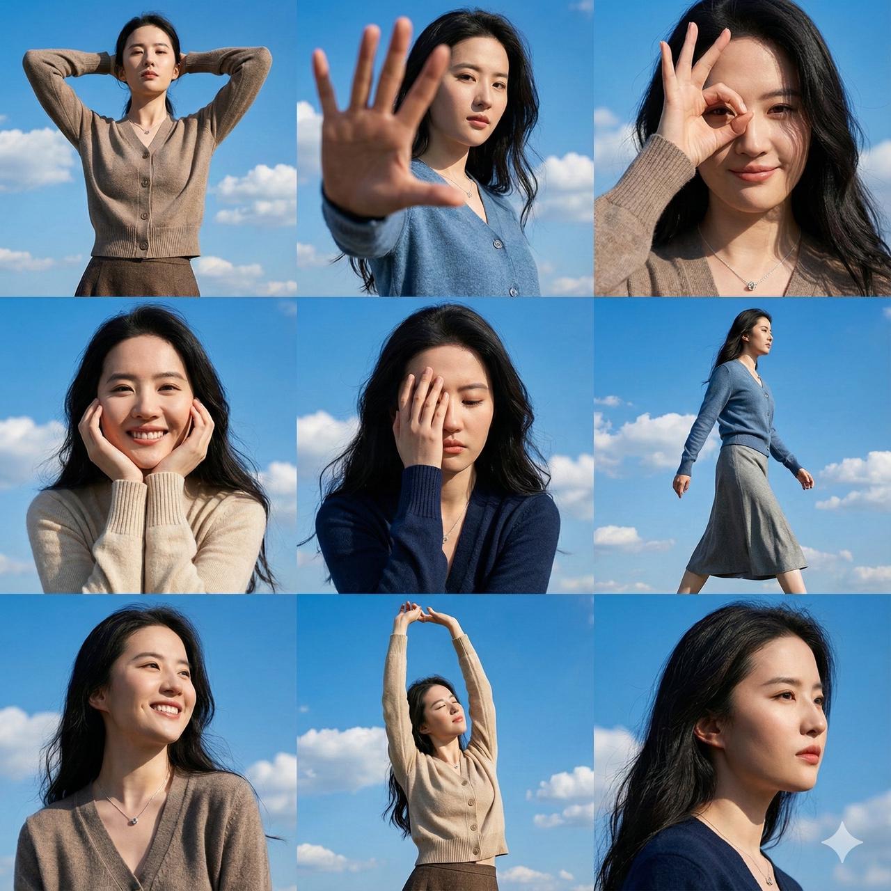 蔚蓝天空女性九宫格时尚大片