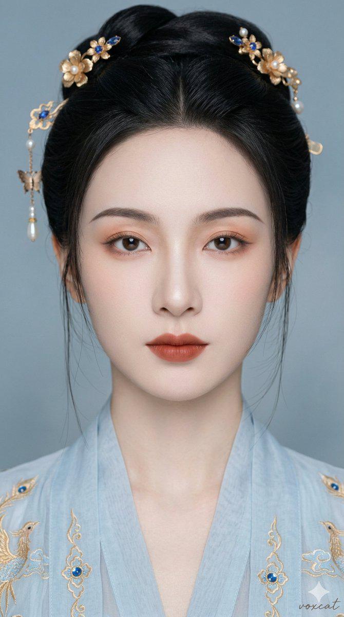 东方古风清雅贵女超近景正面肖像