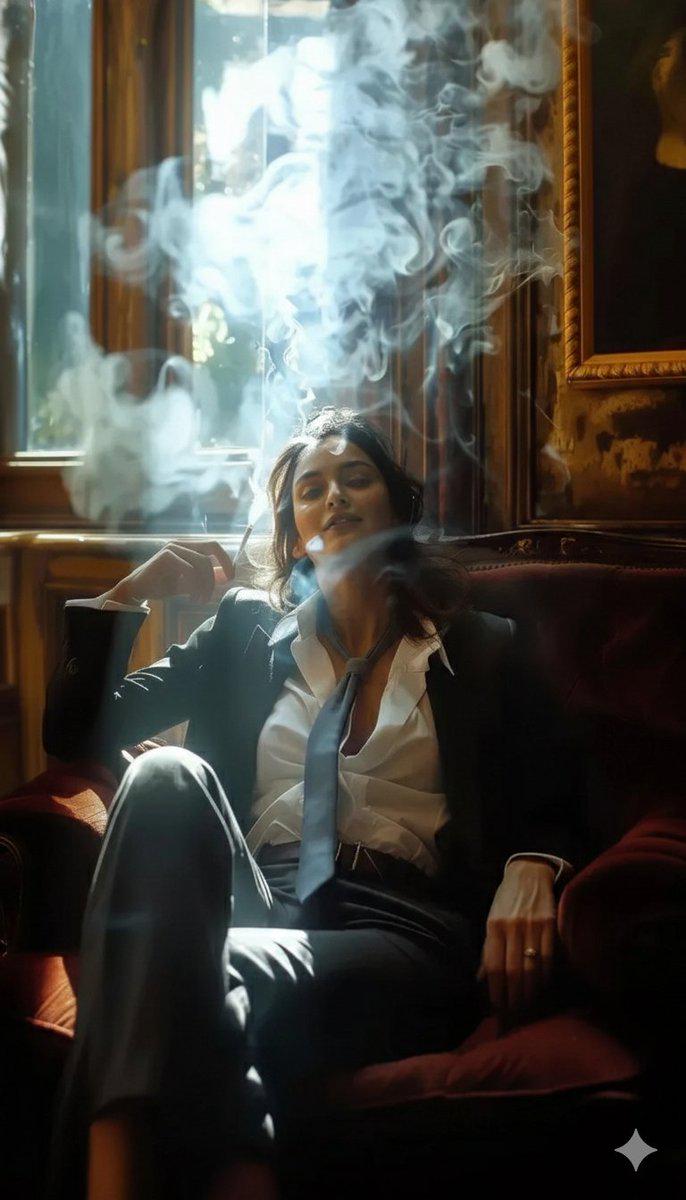复古书房女性电影感肖像烟雾缭绕