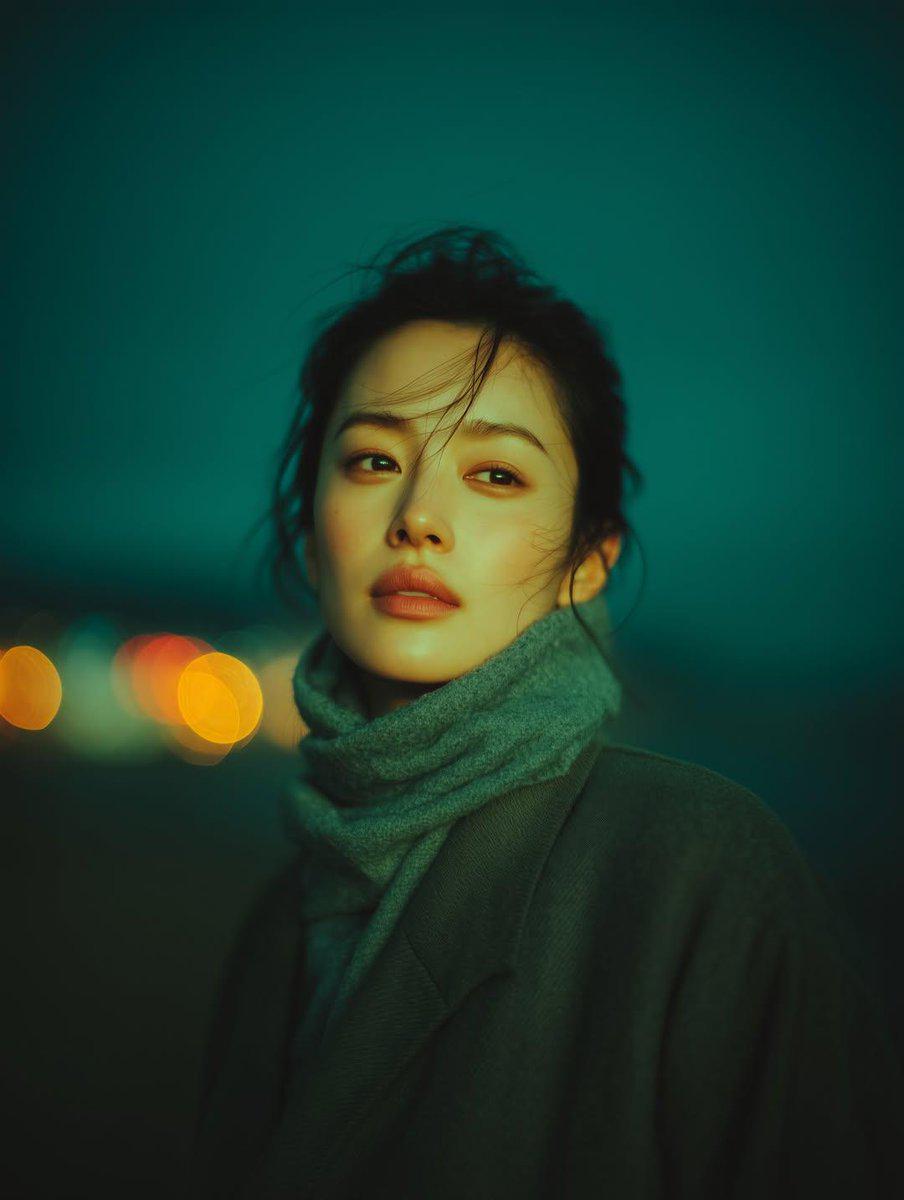 城市夜色中的年轻女性电影肖像