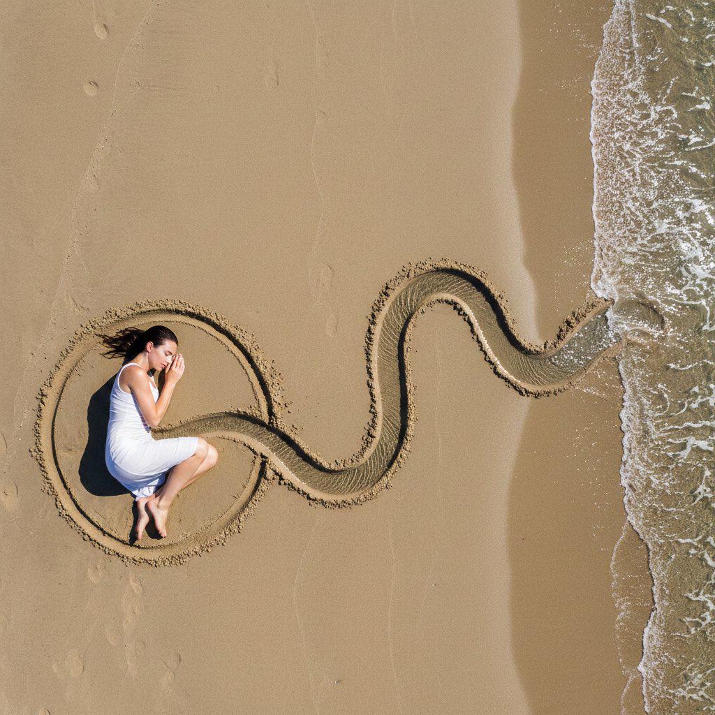海滩地景构成女性广角肖像