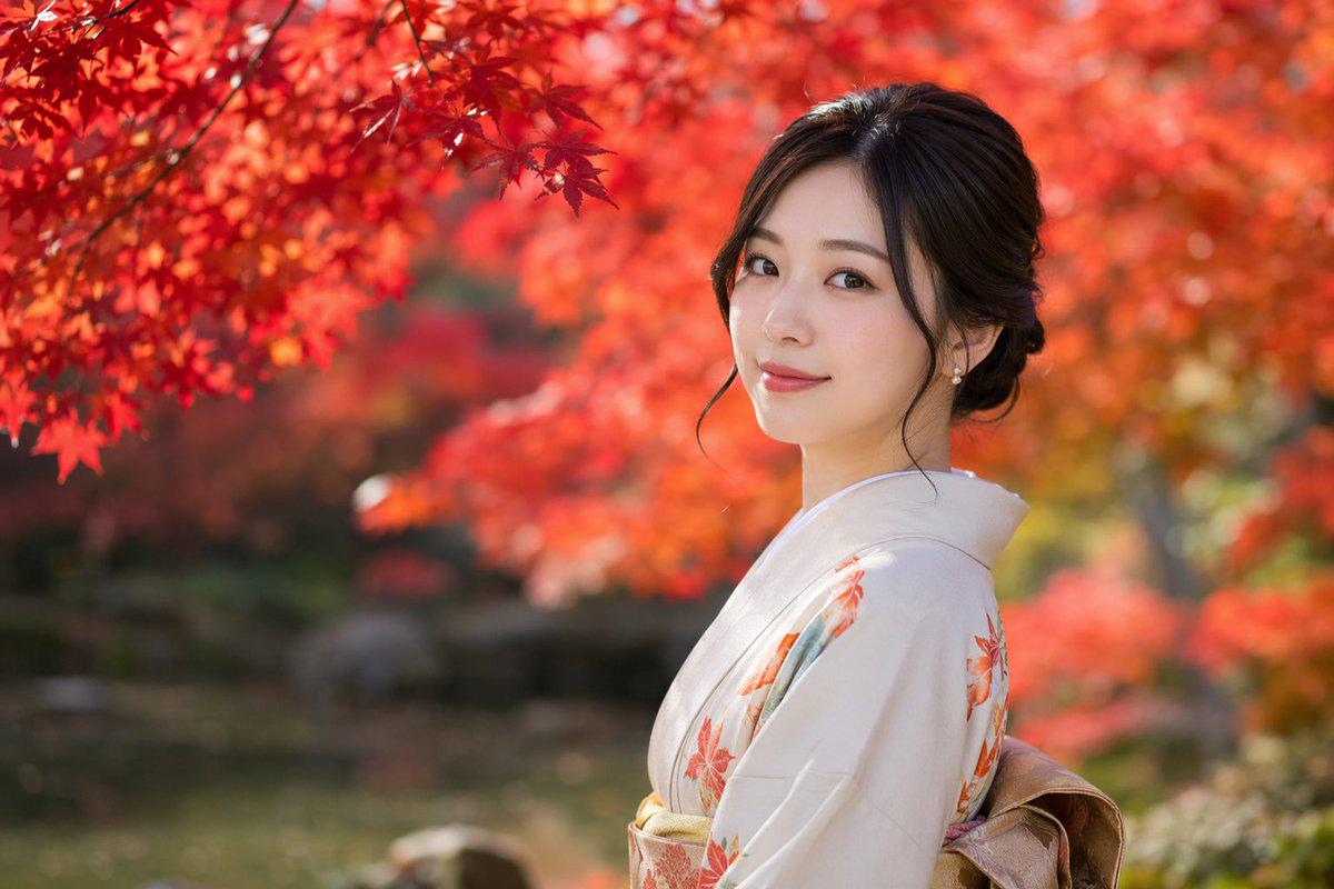 秋日和服回眸写实人像