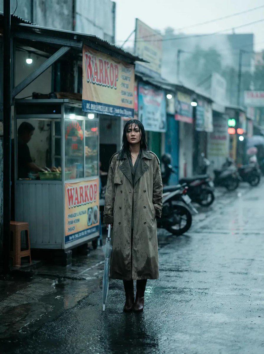 雨天印尼美女时尚街头全身大片