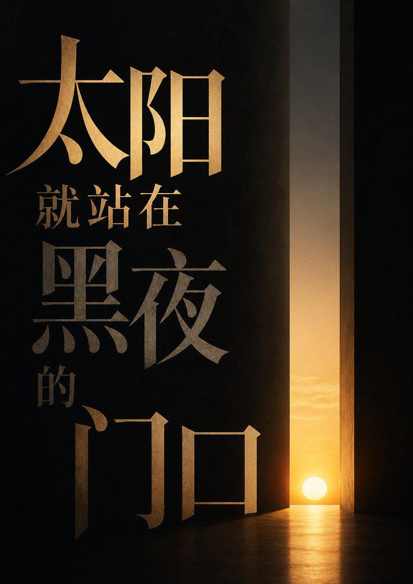 太阳站在黑夜门口极简海报