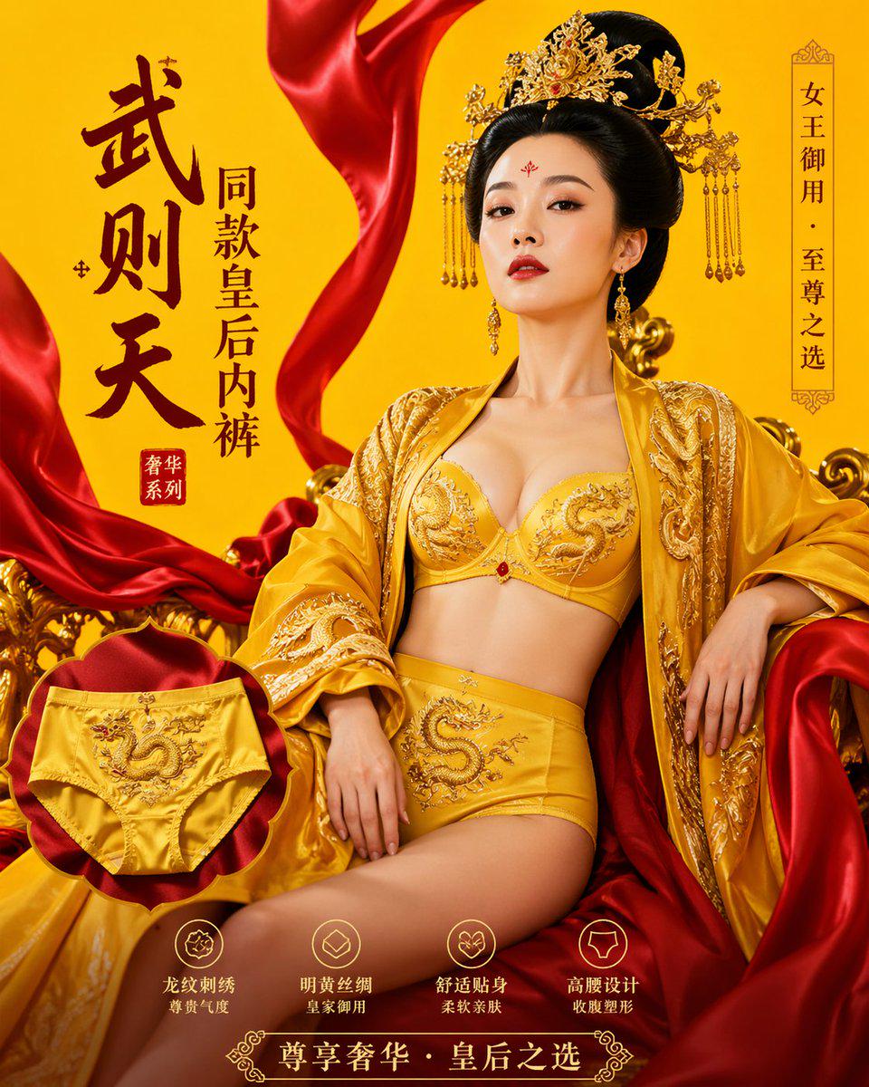 武则天龙纹刺绣皇后内衣广告大片