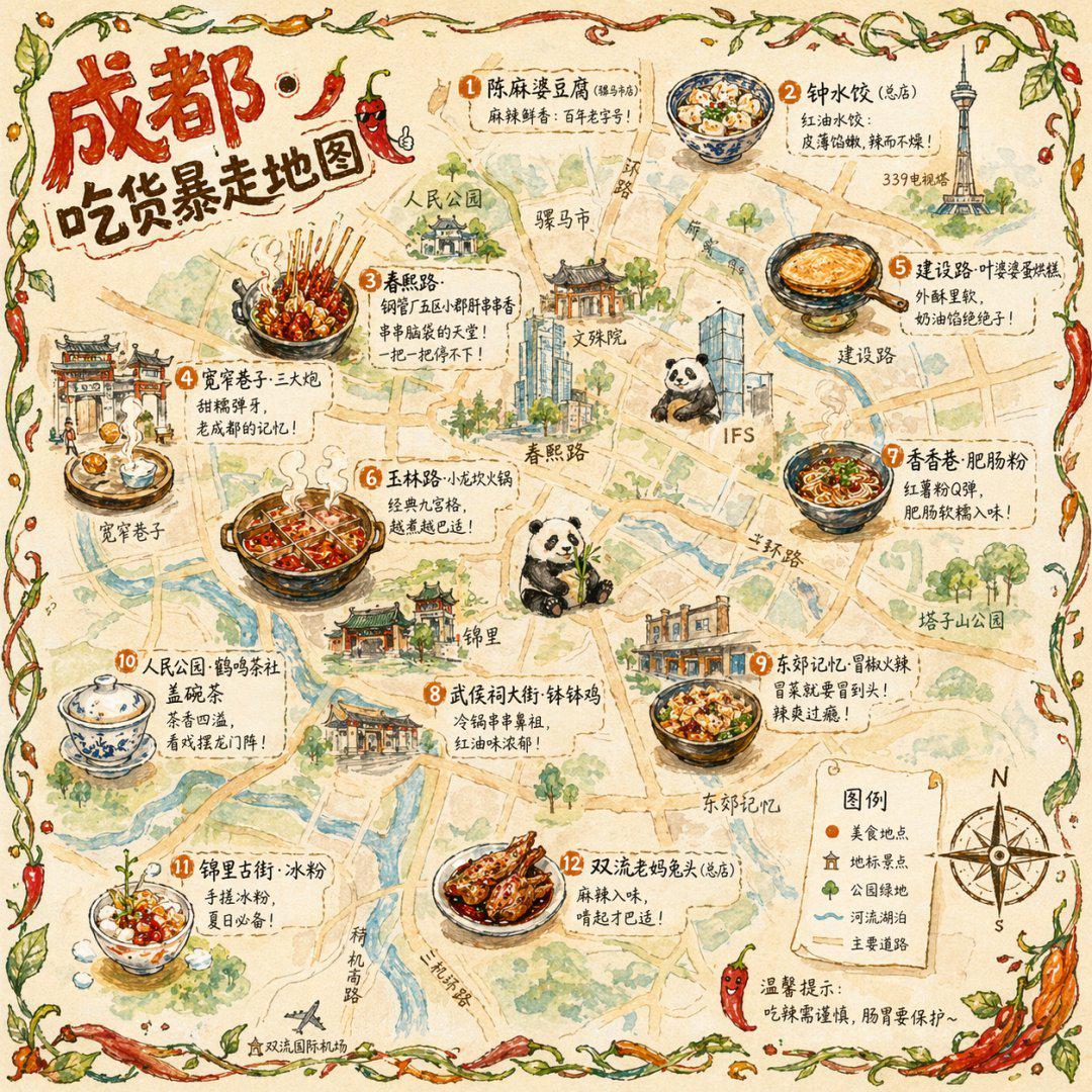 城市美食插画地图