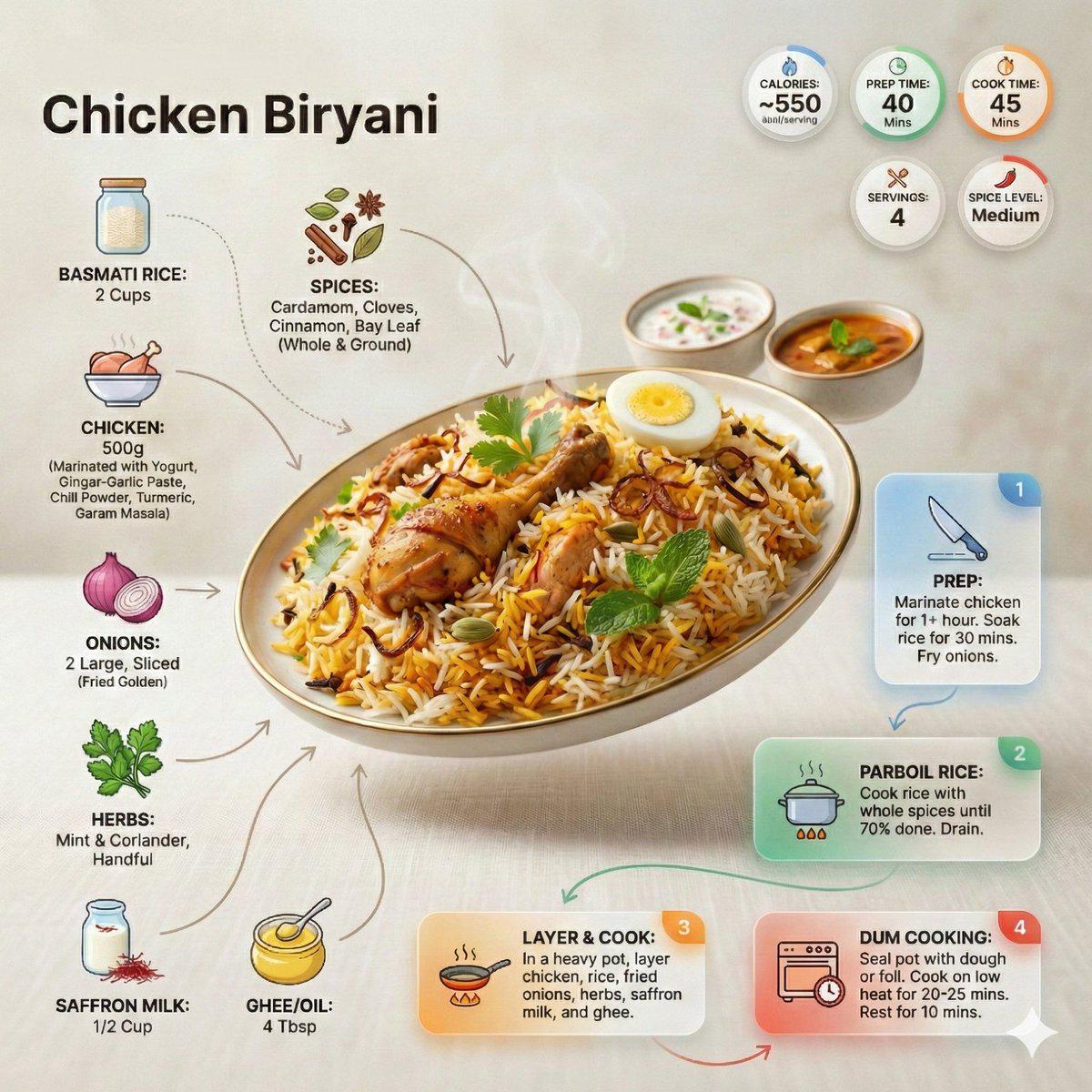 现代简洁印度香饭食谱信息图设计