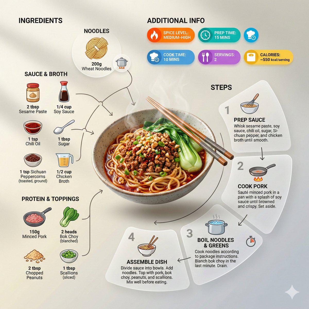 现代极简面条食谱信息图设计