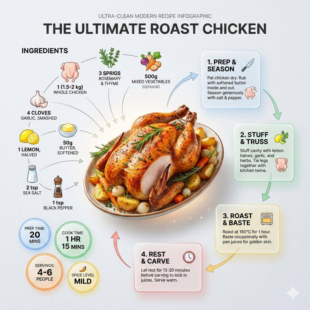 现代简约烤鸡食谱可视化信息图