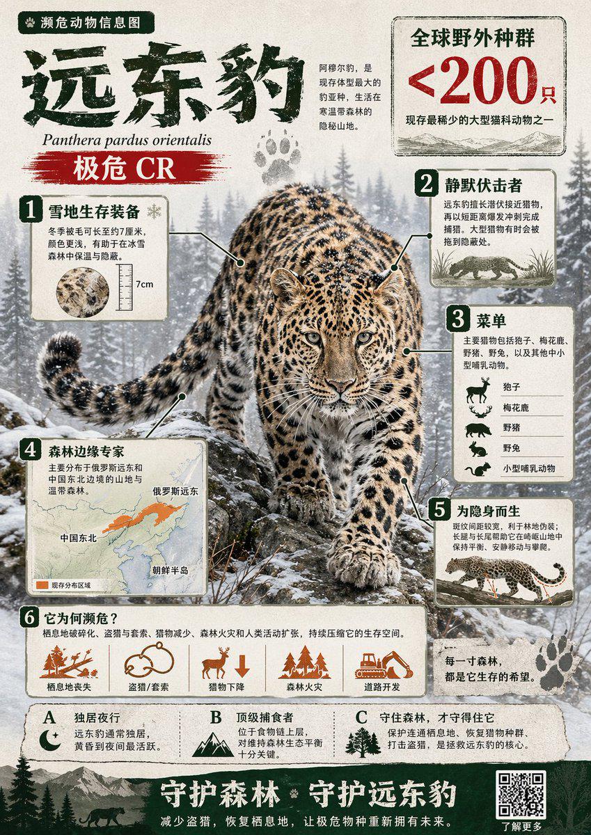 濒危动物中文视觉信息图大胆插画风格