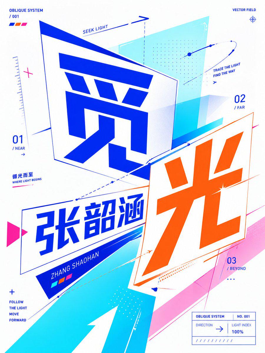 斜向透视平面字体概念海报