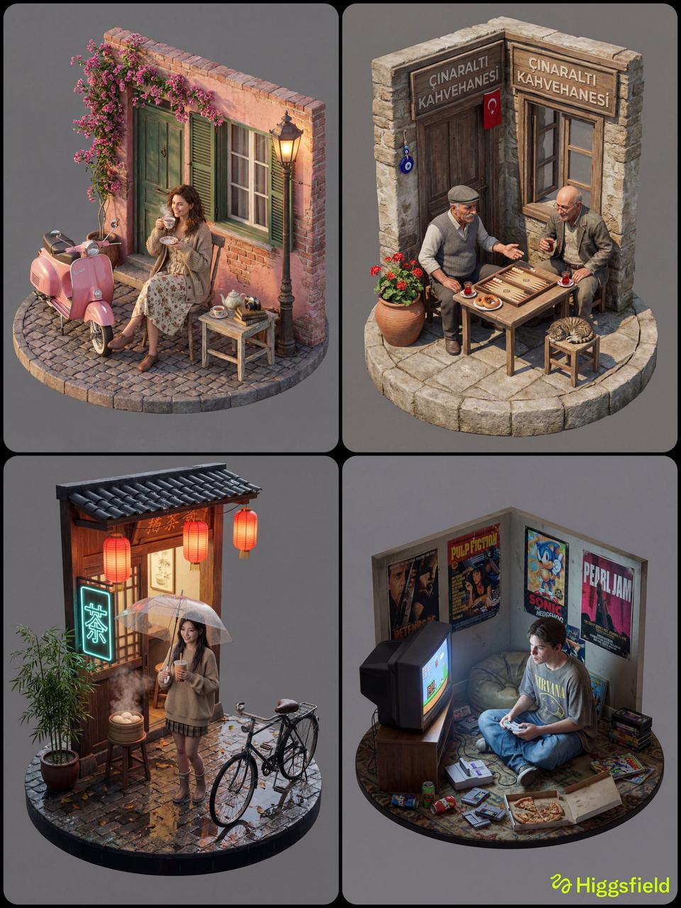3D等距场景中的超写实人物插入提示词