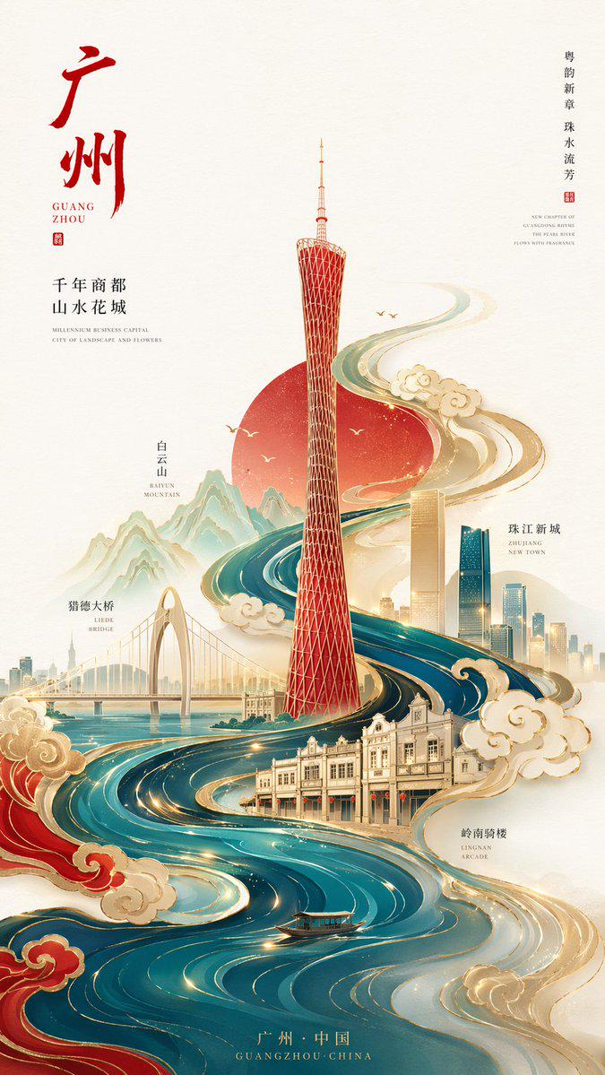 新中式极简广州城市艺术海报