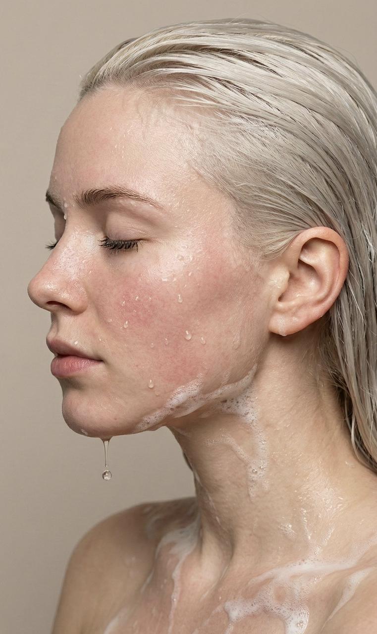 超写实湿润肌肤侧颜女性肖像
