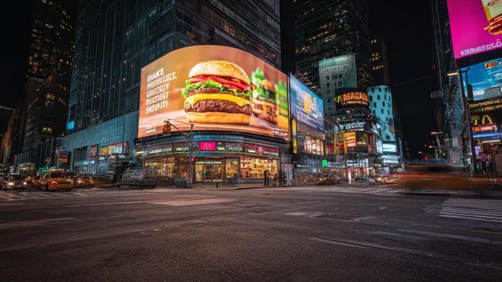 时代广场霓虹夜景巨幅汉堡广告牌