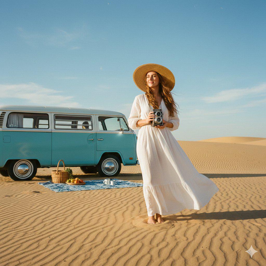 沙漠波西米亚旅行女孩宽景写真