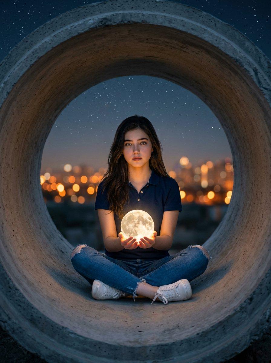 超现实夜景女性肖像