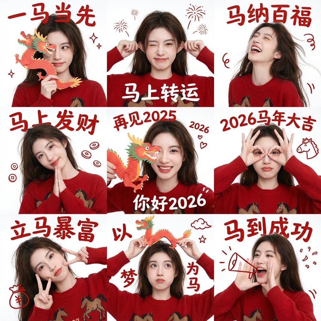 九宫格新年祝福男生肖像组图